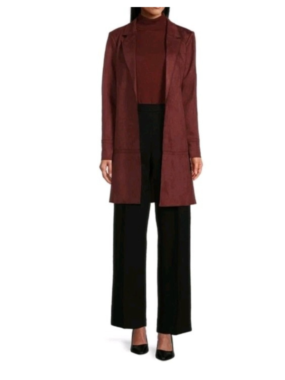 NWT Preston & York Faux‎ Suede Jacket Coat Longline Blazer, 8 Brown Quiet Luxury
